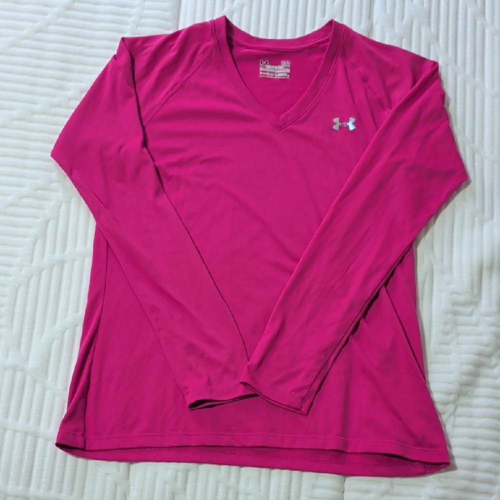 Under Armour Hot Pink V-Neck Long Sleeve Performance Shirt